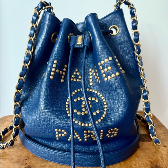 CHANEL Handbags - Chanel Blue Caviar Bucket Bag
